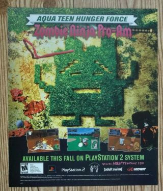 Aqua Teen Hunger Force Zombie Ninja Pro Am Ps2 2007 Vintage Print Ad Poster