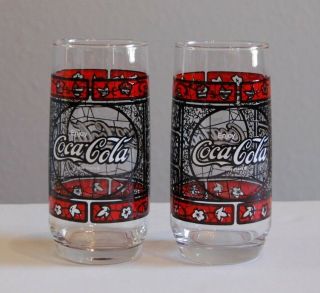 2 Vintage 16 Oz Enjoy Coca Cola Tumblers Tiffany Style Stained Glass