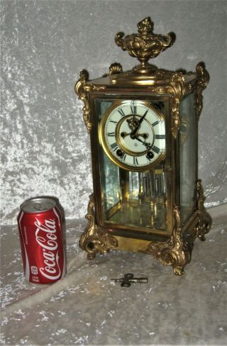 1904 Ansonia Marquis Model Crystal Regulator Clock W/ Key