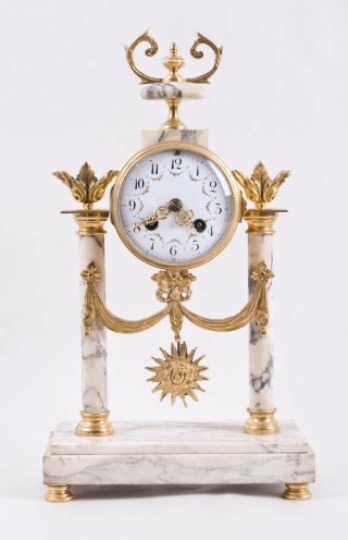 French Gilt Bronze & Marble Empire Portico Mantel Clock @ 1890