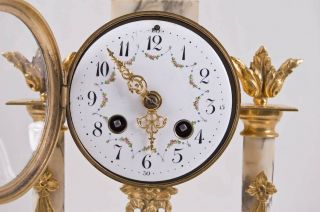 French gilt bronze & marble Empire portico mantel clock @ 1890 5