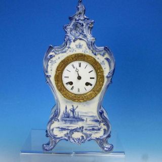 Royal Bonn China Case Delft Mantel Parlor Vincent Clock 14 Inches