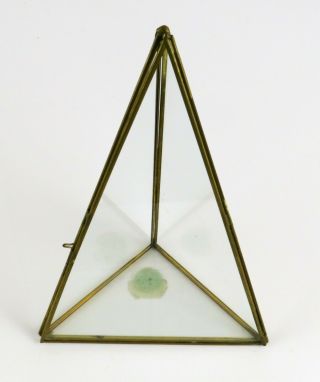 Table Top Corner Display Case Brass & Glass Curio Cabinet,  3 Sided Pyramid,  9 