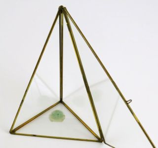 Table Top Corner Display Case Brass & Glass Curio Cabinet,  3 Sided Pyramid,  9 