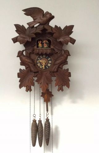 Musical Black Forest Cuckoo Clock Carved Wood