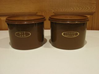 Tupperware Vintage 2 Piece Set Brown Coffee & Tea Stacking Canisters 263