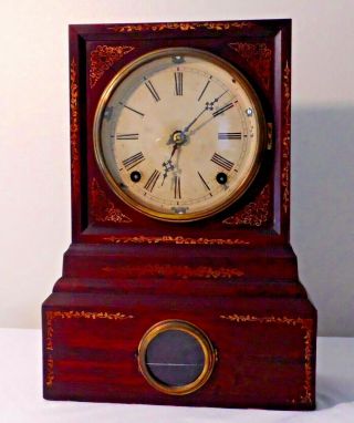 C1830 Daniel Pratt & Sons Boston Mass.  Mahogany Mantle Clock W/ Gold Accents
