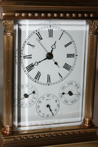 Large fancy repeater carriage clock,  day,  month,  alarm, 3
