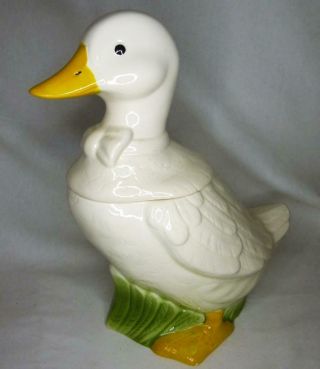 Ceramic White Goose Duck Cookie Jar 12.  5 " Tall Bow Collectible Chip Foot