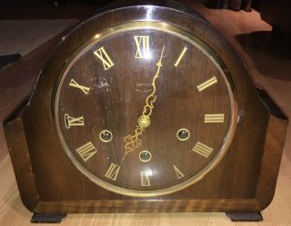 Smiths Antique Westminster Chime Striking 8 Day Pendulum Clock Mahogany Brass