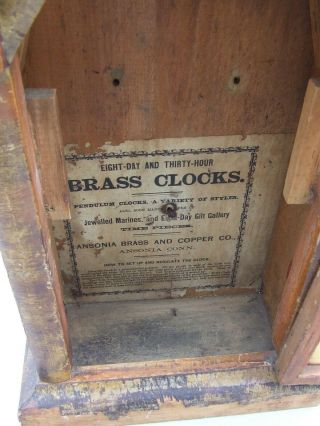 Antique Ansonia Brass & Copper Co.  Wooden Clock Case 3