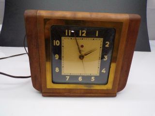 Vintage Telechron Clock Art - Deco - Era 4573 Hardwood Case Accented Hands D454