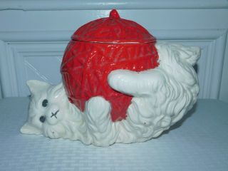 Vintage Cat With Ball Of Red Yarn Ceramic Cookie Jar
