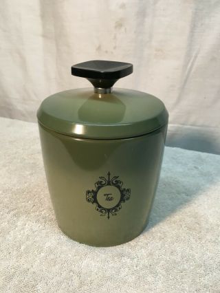 Vintage West Bend Avocado Green Canister Tea Mid Century Kitchen