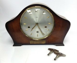 Vintage Amberley Smiths Wooden Mantel Clock Wind Up With Chime,  Keys