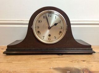 Antique Old Mantel Clock,  Westminster Chime,  Oak Wood Case,  German?smiths?