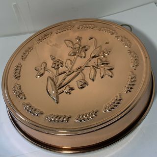 Vintage Tin Lined Copper Mold Odi Korea Round Flowers 8 " Brass Ring Cake Jello