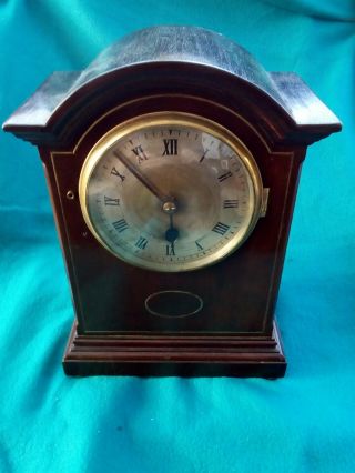 Antique Mahogany Brass Inlay Mantel Clock With Keys And Pendulum