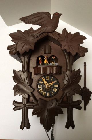 Antique Black Forest Musical Cuckoo Clock With Dancer For Repair Or Parts