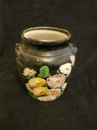 Vintage Orange Ransburg Pottery Cookie Jar Hand Painted Flowers.  Oct18s