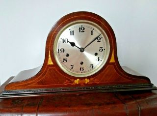 Antique Inlaid German Made Mahogany Westminster Mantel Clock With Key & Pendulum