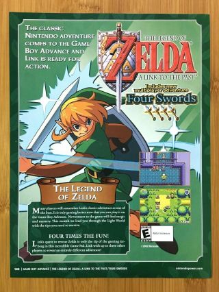 The Legend Of Zelda: A Link To The Past Gba 2002 Print Ad/poster Four Swords Art