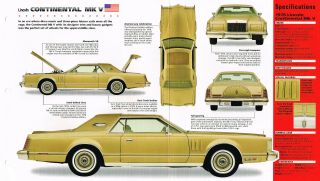 1977/1978/1979 Lincoln Continental Mk V Mark 5 Spec Sheet / Brochure