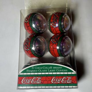 6 Coca Cola Stained Glass Light Covers Christmas Tree 1997 Ornament Vintage