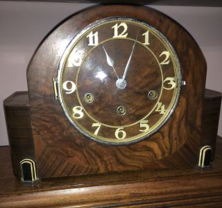 Haller Germany Antique Art Deco Westminster Chiming Mantel Clock Walnut Veneer