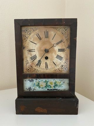 Small Antique American Glass Fronted Wall Clock Pendulum