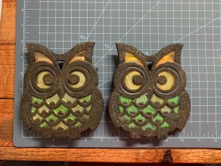 1970s Stained Glass Owl Cast Iron Trivets
