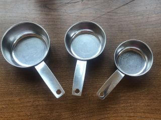 Set Of 3 Vintage Foley Stainless Steel Measuring Cups - 1/2 - 1/3 - 1/4 Cup