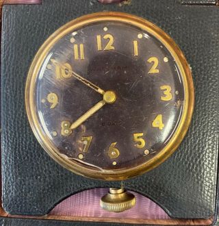 Waltham 8 - Day Vintage Leather Travel Desk Folding Clock American Made Running