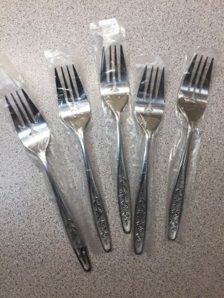 5 Salad Forks Stainless Cus1 Customcraft Texture Rose Floral Rose Taiwan