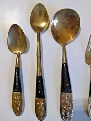 Antique flatware gold tone Tibetan bronze hand forge bone handle 7pc set 3