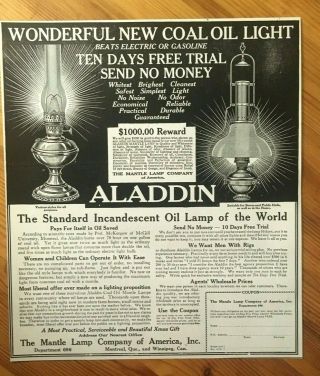 Stunning 1913 Canada Canadian Ad Aladdin Lamp Hanging And Table Lights Oil Lamp