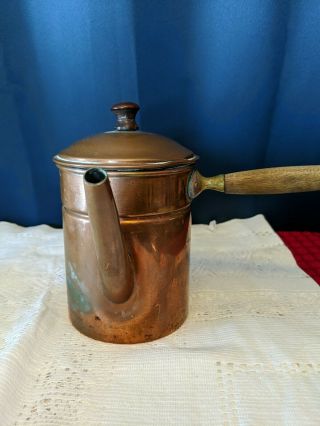 Vintage Copper Inagus R90 (?) Coffee Tea Pot Side Wood Handle Kettle