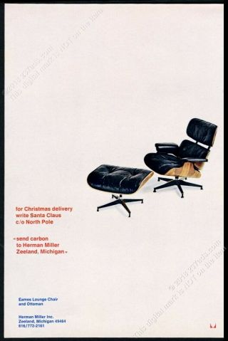 1969 Charles Eames Lounge Chair & Ottoman Photo Xmas Herman Miller Print Ad