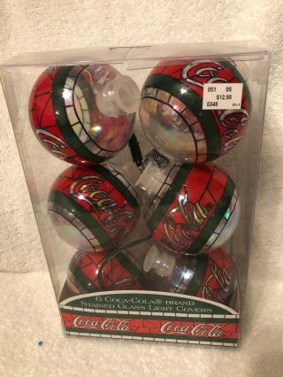 1997 Set Of 6 Coca Cola Brand Stained Glass Light Covers Christmas - Plastic