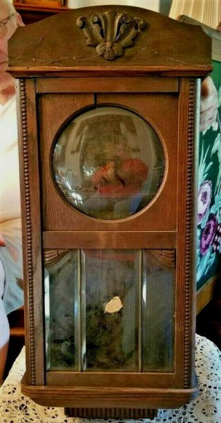 Vintage Mission Oak Wall Clock W/beveled Glass,  Finish,  Bead Work Trim