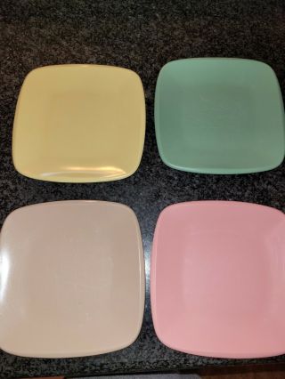 Melmac Harmony House Talk Of The Town Square Dessert Plate Set Of 4 Pastel Color