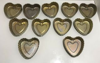 Set Of 11 Vintage Aluminum Heart Shaped Mini Cake Jello Tart Soap Molds Tin