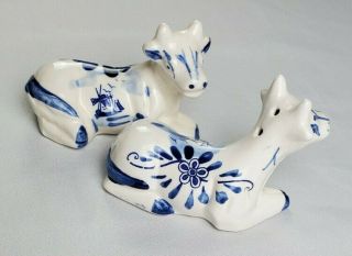 White Cows With Blue Floral Design Salt & Pepper Shakers