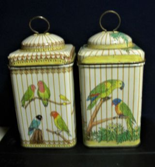 Set Of 2 Different Bird Cage Tin Box Artist Kurki For Keller Charles