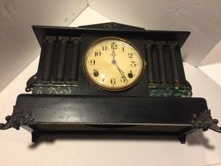 E.  Ingraham Co.  Black Mantle Clock 1625 Cail No.  59,  Made For C.  F.  Adams Co.