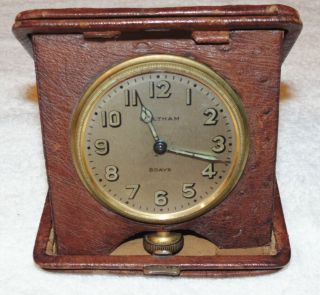 Waltham 8 - Day Vintage Ostrich Skin Travel Desk Folding Clock