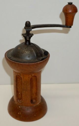 Antique F&b Tre Spade Coffee Grinder Wood & Metal From Italy
