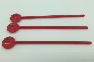 Vintage Bodum Swiss Made Red Plastic 3 Spoons 7.  75 " - Stirrer Swizzle Stir Stick