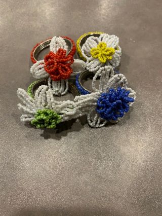 Set Of 4 Better Homes And Gardens Seed Beaded Napkin Rings Floral Flower