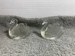 Set Of 2 Vintage Glass Swan Toothpick Holders - Clear Glass